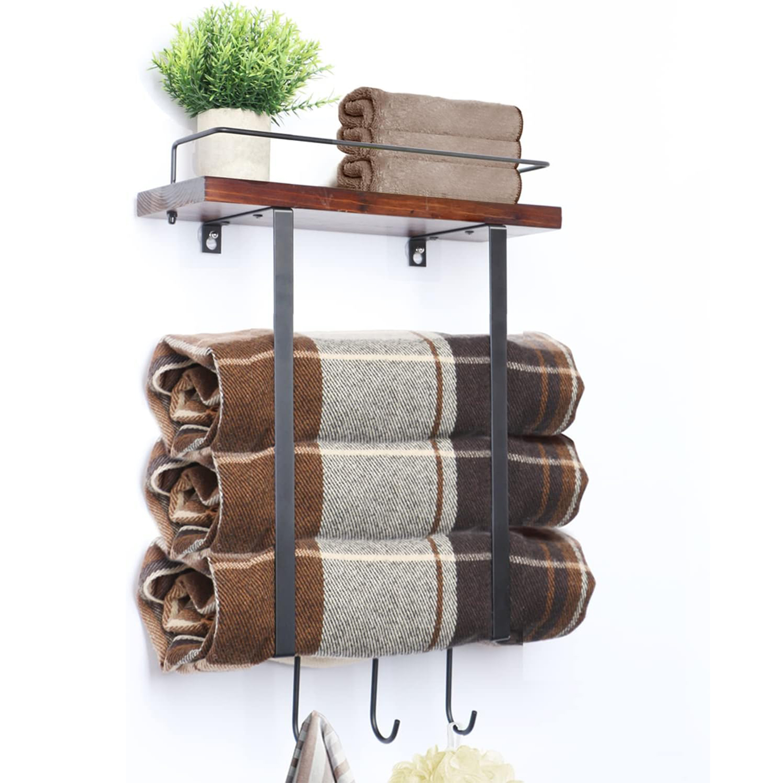 Towel Rack With Wooden Shelf