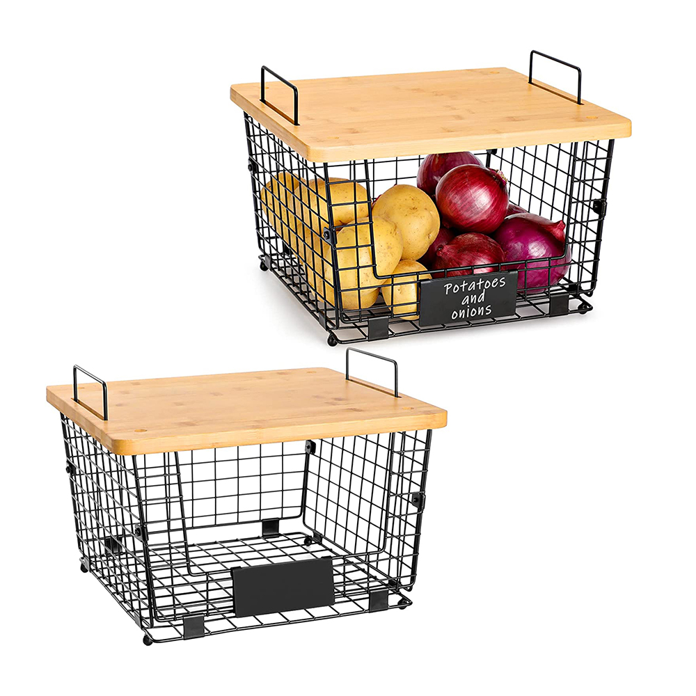 Foldable Storage Basket with Bamboo Tray
